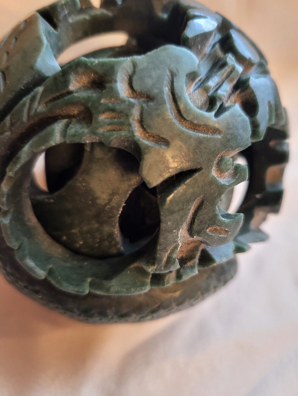 Handcarved 5 × 4 Inch Jadeite Chinese Puzzle Rotating Layers Ball Sphere - Picture 8 of 13